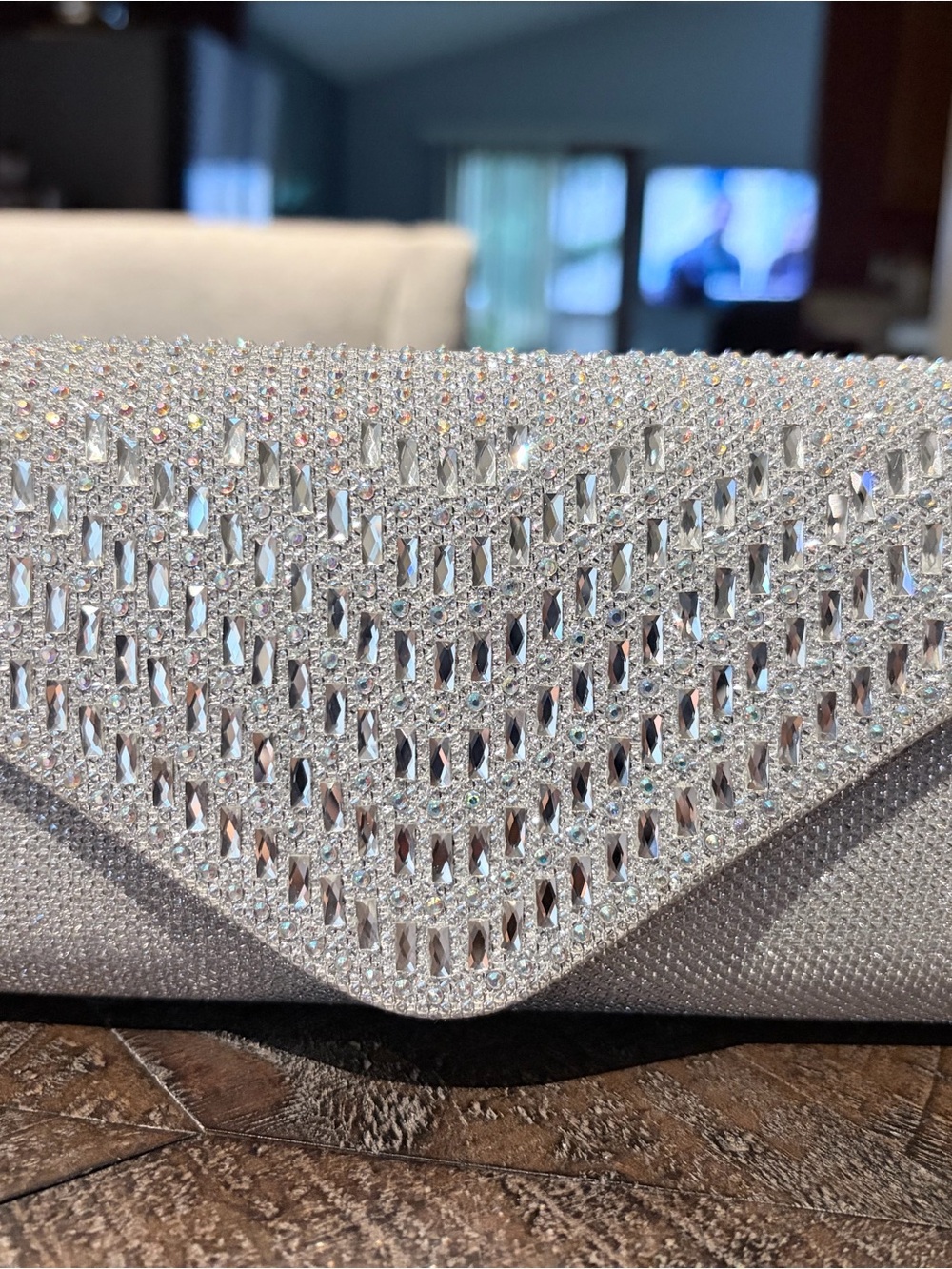 Crystal Embellished Silver Envelope Clutch - Women Bags